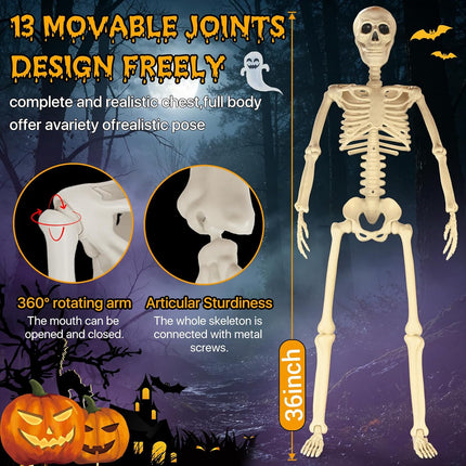 36in Motion & Sound Activated Halloween Skeleton, Moving Jaw & Glowing Eyes Decor