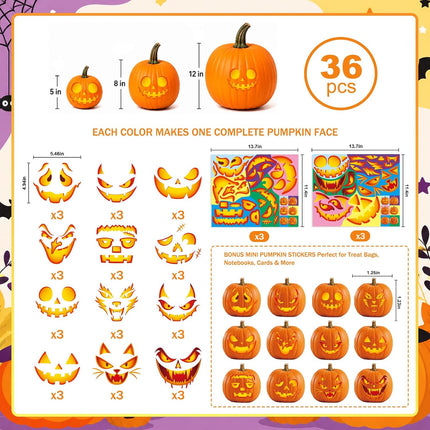Halloween Pumpkin Decorating Kit, Funny Face Stickers, Party Favors & Classroom Decor