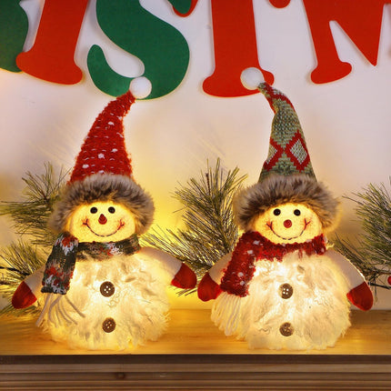 2 Pack Snowman Table Decorations – Lighted 10" Plush Figurines, Battery Operated