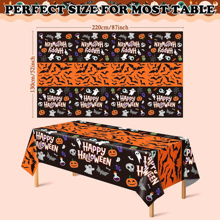 2-Pack Halloween Plastic Tablecloths, Skeletons, Bats, Ghosts & Pumpkin Party Decor