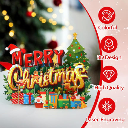 3D Pop-Up Christmas Card – Handmade 6"x8" Tree & Gifts with Envelope for Holidays