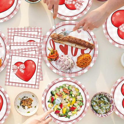 96 PCS Valentine’s Day Plates & Napkins Set: Red Heart Paper Dinnerware for 24