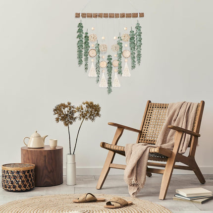 21" Eucalyptus Wall Decor – Artificial Greenery with Wooden Stick, Boho Style