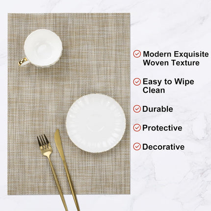 Beige Woven Vinyl Placemats Set of 4 Reversible Indoor Outdoor Table Mats