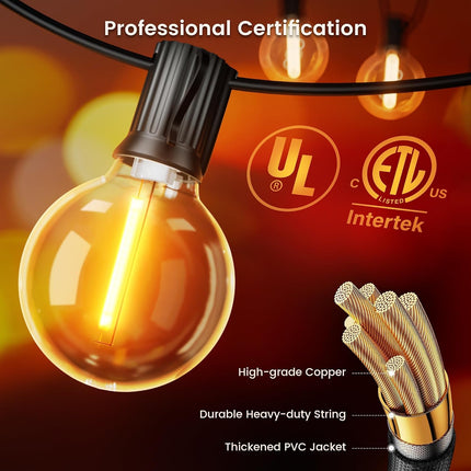 27FT Outdoor String Lights, 13 G40 LED Bulbs, 2200K Dimmable Patio Lights, Waterproof