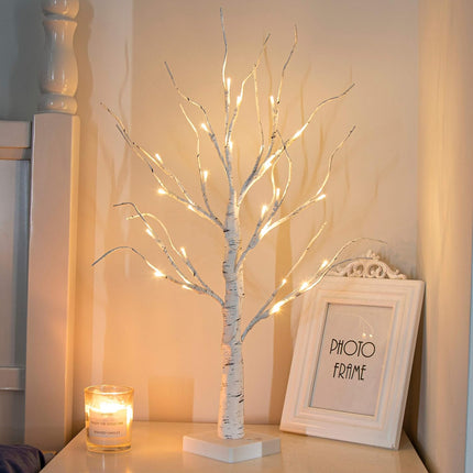 2FT Artificial Birch Christmas Tree with LED Lights – Tabletop Centerpiece