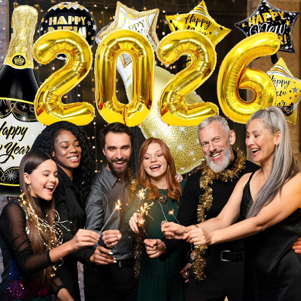 2026 NYE Party Decorations – 11-Piece Gold New Year Balloons Set
