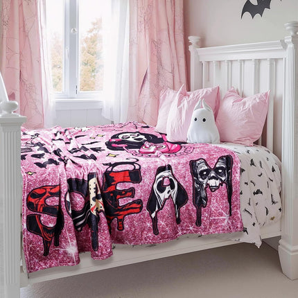 Pink Halloween Ghost Flannel Throw Blanket 60x60in, Soft Plush Couch & Bed Decor