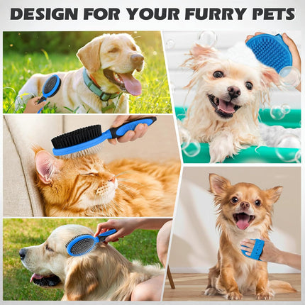 2PCS Pet Grooming Tools – Double-Sided Brush for Shedding & Bathing, Dogs, Cats, Horses (Blue)