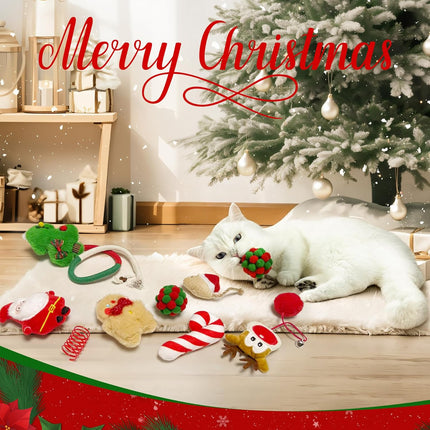 8PCS Christmas Cat Toys – Catnip Toys with Santa, Gingerbread & Chew Rope
