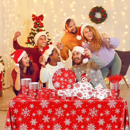 142-Piece Christmas Snowflake Party Supplies Red & White Plates and Napkins Set