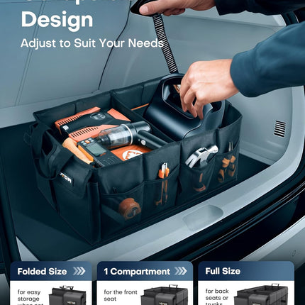 Car Trunk Organizer – Sturdy Foldable Storage for Tools & Accessories, 2 Compartments