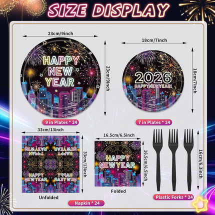96 PCS Happy New Year 2026 Plates & Napkins Party Supplies Tableware Set