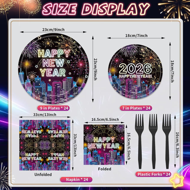 96 PCS Happy New Year 2026 Plates & Napkins Party Supplies Tableware Set