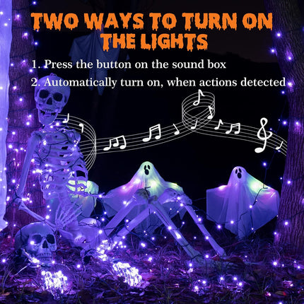 114.8FT Halloween String Lights, 300 LED Music Sync, Spooky Sounds, Waterproof