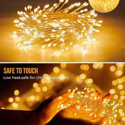 10Ft 120 LED Starry Firecracker Fairy Lights, Waterproof Silver Wire, Battery Operated