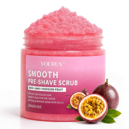 Pre-Shave Bikini Scrub 8.1oz, AHA BHA Passion Fruit & Sea Salt Exfoliant