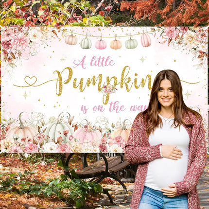 Pink Pumpkin Baby Shower Backdrop 70.8×43.3" – Fall Floral Party Decor