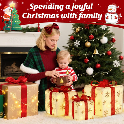 Christmas Decorations 3 Lighted Gift Boxes Battery-Operated Presents LED Lights & Bows Indoor & Outdoor