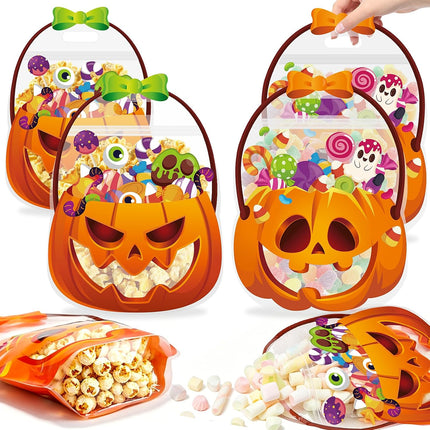 50-Piece Halloween Treat Bags, Pumpkin Cauldron Resealable Candy Bags with Handles