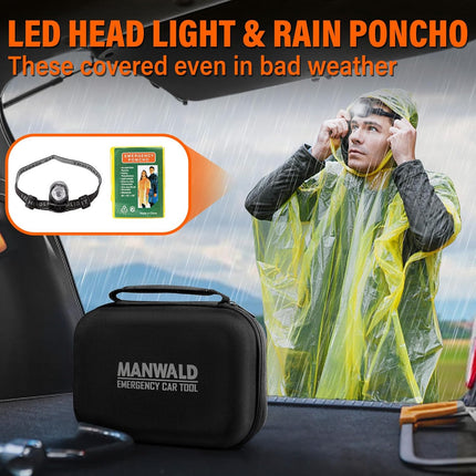 Car Safety Tool Kit for Roadside Emergencies – Jumper Cables, Headlamp, Gloves & More