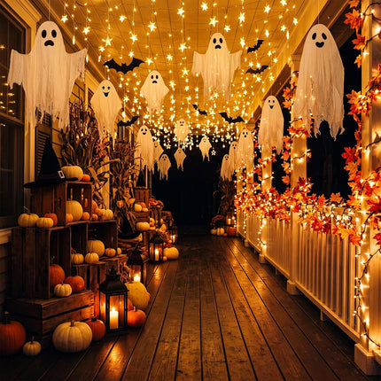 12-Piece Halloween Hanging Ghosts, 3 Sizes White Swinging Flying Ghost Yard Decor