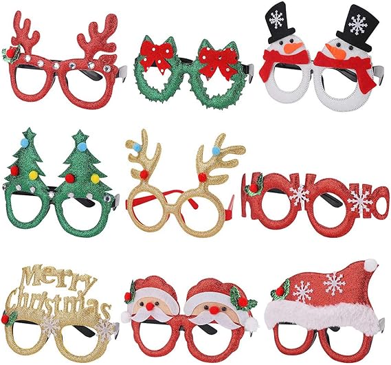 9 Pack Christmas Party Glasses – Glitter Holiday Eyeglass Frames