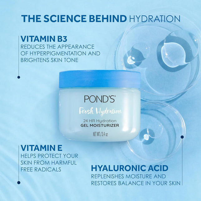 Fresh Hydration Gel Moisturizer 24HR Vitamin E Hyaluronic Acid 3.4 oz Face Care