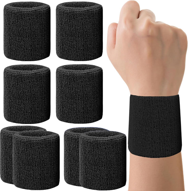 8 Pack Sports Wrist Sweatbands, Cotton Blend Absorbent Wristbands for Men & Women
