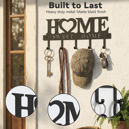 Entryway Wall Key Holder with 5 Hooks – Metal Rack for Keys, Bags & Leashes