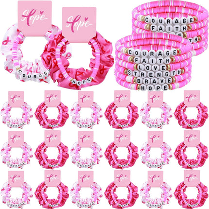 24 Sets Christmas Clay Bead Bracelets with Red Green Velvet Scrunchies