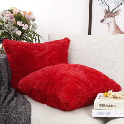 2-Piece Set of Christmas Decorative Faux Fur Throw Pillow Cases, Merino Style