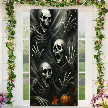 Halloween Skull Spirit Door Cover 35x71in, Haunted Forest Party Backdrop Decor