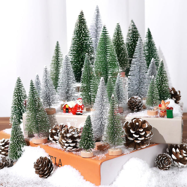35PCS Mini Christmas Tree Kit – Pine Cones, Fake Snow Powder (2oz), Mixed Christmas Decorations