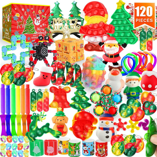 120-Pack Christmas Fidget Toys – Mini Push Bubble Pops, Keychains & Bulk Party Favors for All Ages