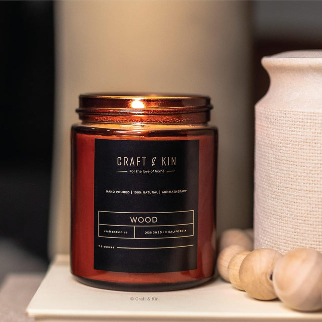Premium Wood Candle for Men – All-Natural Scent, 45-Hour Burn, 8oz
