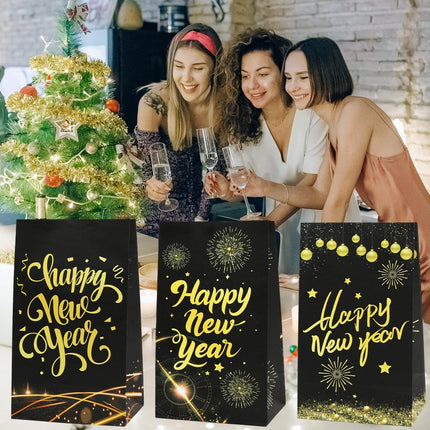 12-Piece NYE Gift Bags – Happy New Year Party Favor Bags Set