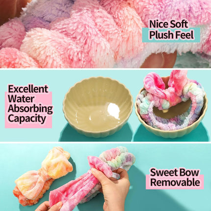 6PCS Spa Headband Set Makeup Face Wash Bands Scrunchies Bow Hair Accessories