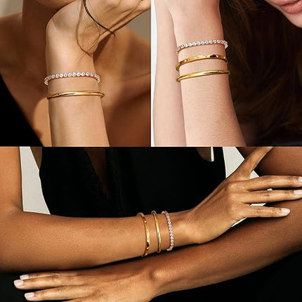 14K Gold Plated Bracelet Set – Trendy Bangles, Chains & Cuffs, 3/4PCS