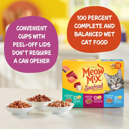 12-Pack Wet Cat Food Variety – Seafood Chunks in Gravy, 2.75 oz Cups