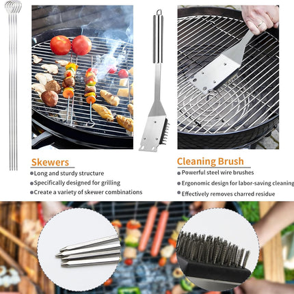 11Pcs Stainless Steel BBQ Grill Tools Set with Storage Bag, Portable Camping Kit