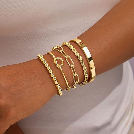 Gold Bracelets Set for Women – 14K Gold Plated Sterling Silver & Stackable Bangles