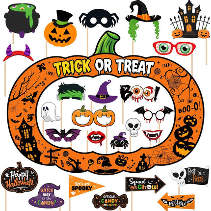 26-Piece Halloween Photo Booth Props Kit, Pumpkin Frame & Spooky Party Accessories