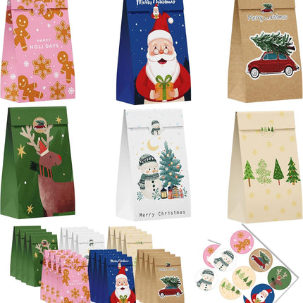 24PCS Christmas Treat Bags – Gift Bags with Stickers for Kids & Party