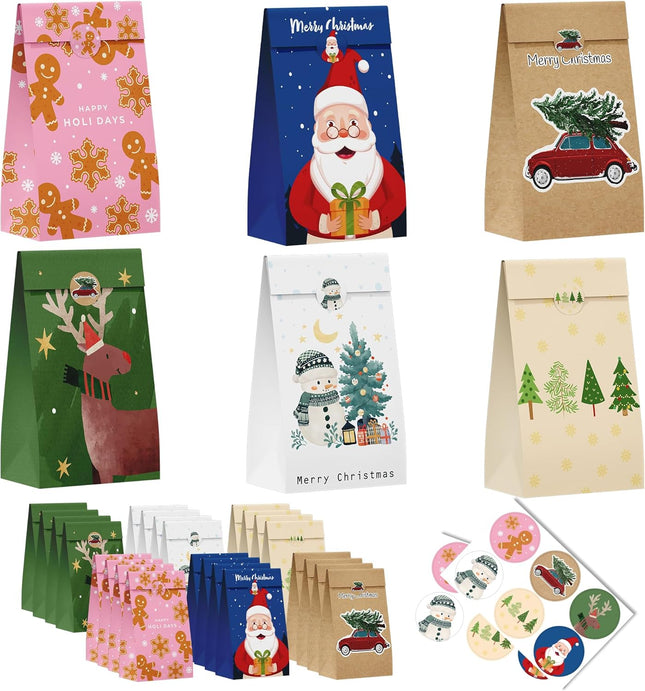24PCS Christmas Treat Bags – Gift Bags with Stickers for Kids & Party