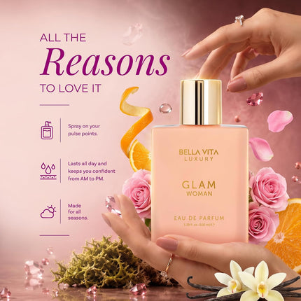 BellaVita Luxury Glam Woman Eau de Parfum 100ml Citrus Floral Vanilla Perfume