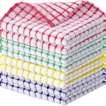 8 Pack Cotton Terry Kitchen Dish Cloths 12x12 Inch Soft Absorbent Rags