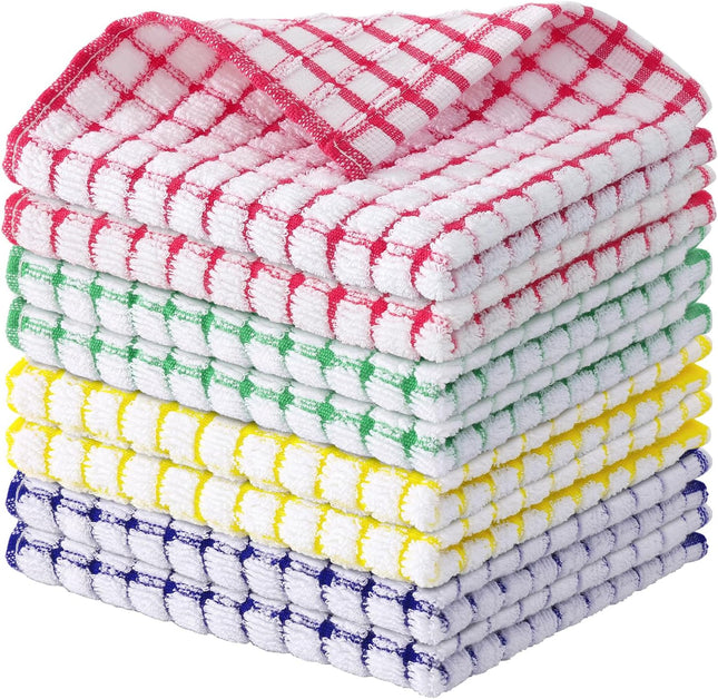 8 Pack Cotton Terry Kitchen Dish Cloths 12x12 Inch Soft Absorbent Rags