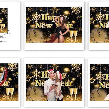 Happy New Year Eve Party Backdrop – Black & Gold Photo Booth Decoration