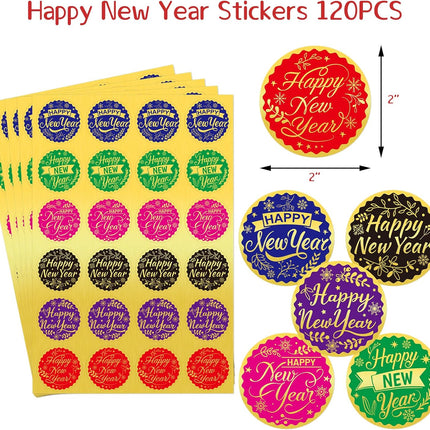 120-Piece New Year Sticker Labels – Gold Foil Round Seals for Invitations